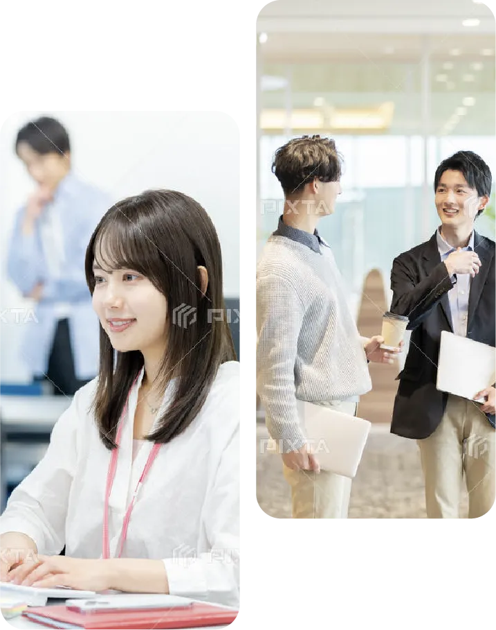 採用：オフィスで働く様子と打ち合わせの様子